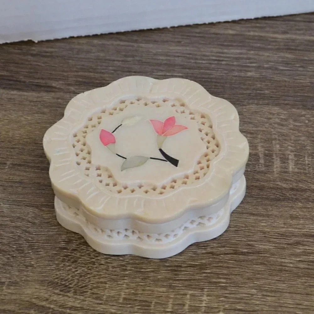 Carved Stone Trinket Box with Lid